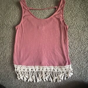 Pink Sleeveless Top with Fringe